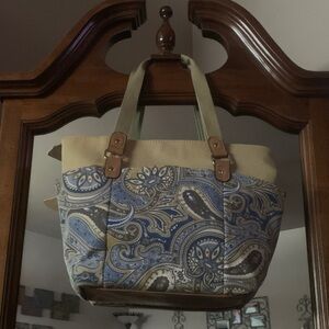Paisley Canvas Tote Bag - Blue and Tan